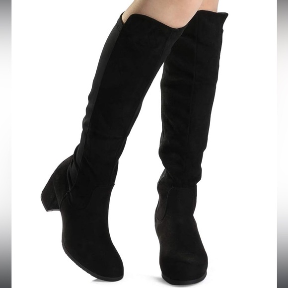 Knee High Boots, Black Suede - Picture 1 of 3